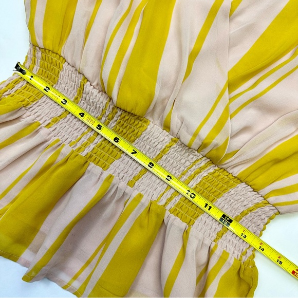 WAYF Smocked Peplum Faux Wrap Long Balloon Sleeve Blouse Size Medium - Picture 7 of 12